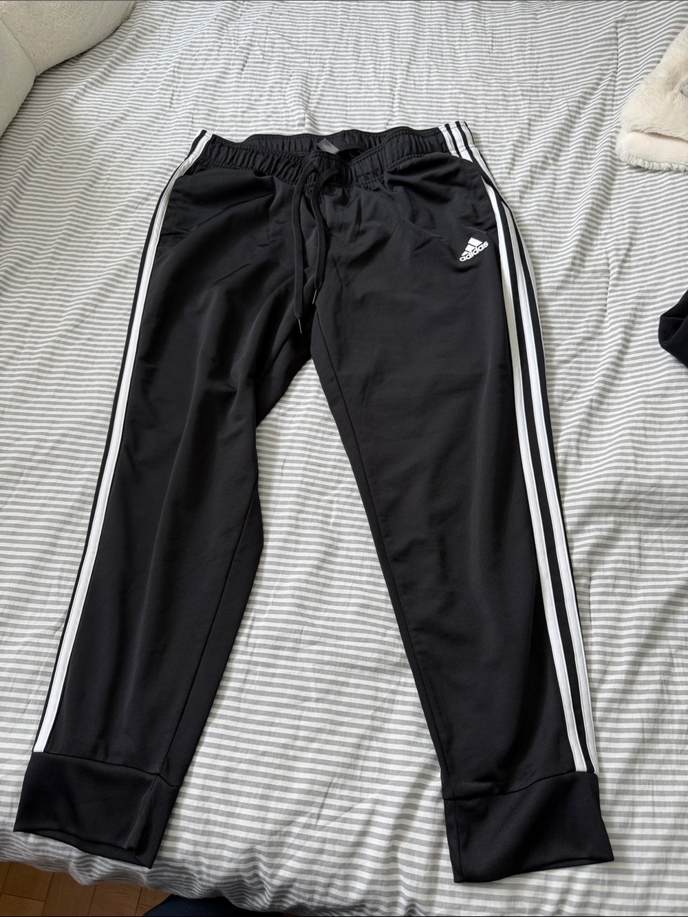 Adidas womens Black Three-Stripe Track Pants